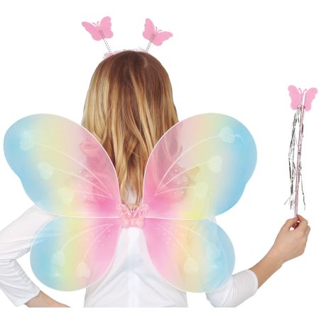 Flügel bunt 48x38 cm mit haarreif und feenstab