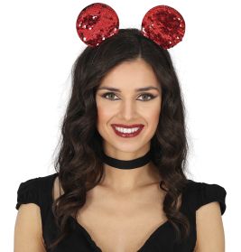 Pailletten Mausohren Haarreif rot, Erwachsene