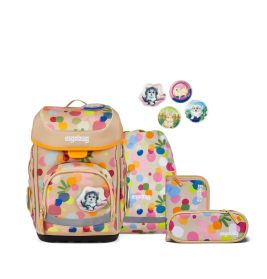 ergobag cubo Schulranzen-Set Flower PowBär beige - Mitwachsend, ergonomisch & nachhaltig | 5-teilig