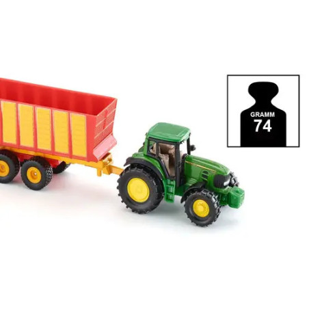 SIKU 1650 John Deere Traktor mit Silagewagen | Metallmodell | Heckklappe öffenbar | Ab 3 Jahre