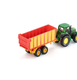 SIKU 1650 John Deere Traktor mit Silagewagen | Metallmodell | Heckklappe öffenbar | Ab 3 Jahre