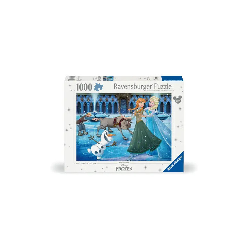 Ravensburger Frozen Puzzle (1000 Teile) mit Anna, Elsa, Olaf, Kristoff und Sven vor eisigem Hintergrund.
