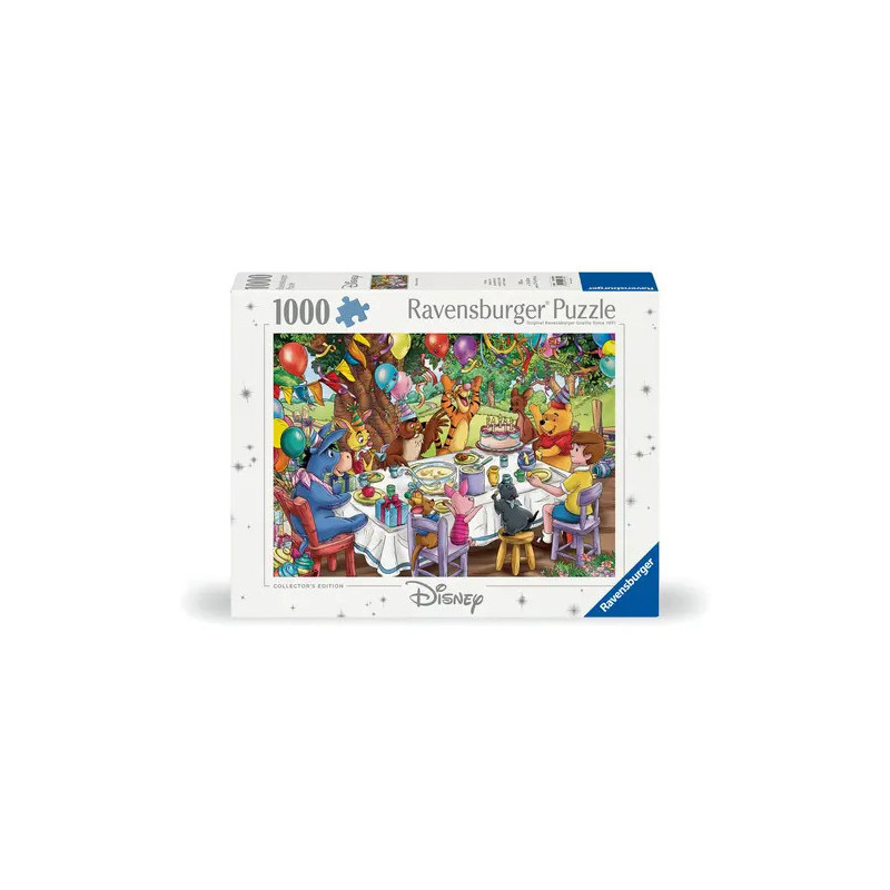 Ravensburger 1000-Teile-Disney-Puzzle mit einer bunten, animierten Teepartyszene und bekannten Figuren.