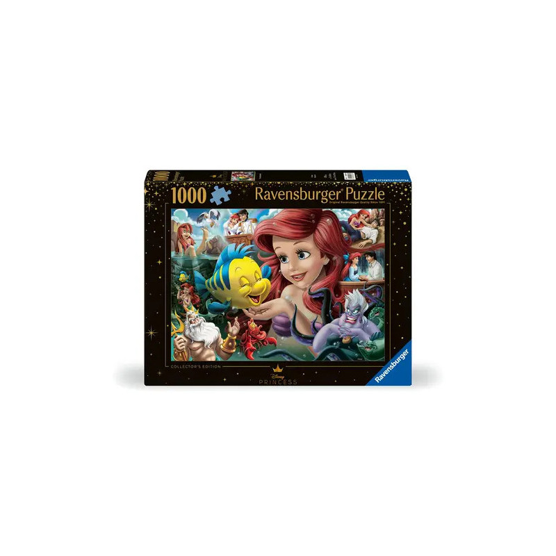 1000-teiliges Ravensburger Puzzle mit Ariel und Figuren aus Disneys Arielle, die Meerjungfrau auf der Verpackung.