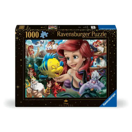 1000-teiliges Ravensburger Puzzle mit Ariel und Figuren aus Disneys Arielle, die Meerjungfrau auf der Verpackung.