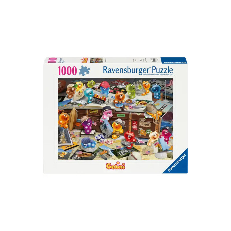Ravensburger Puzzle, 1000 Teile: Bunte Cartoon-Früchte als Detektive auf dem Schachtelmotiv.