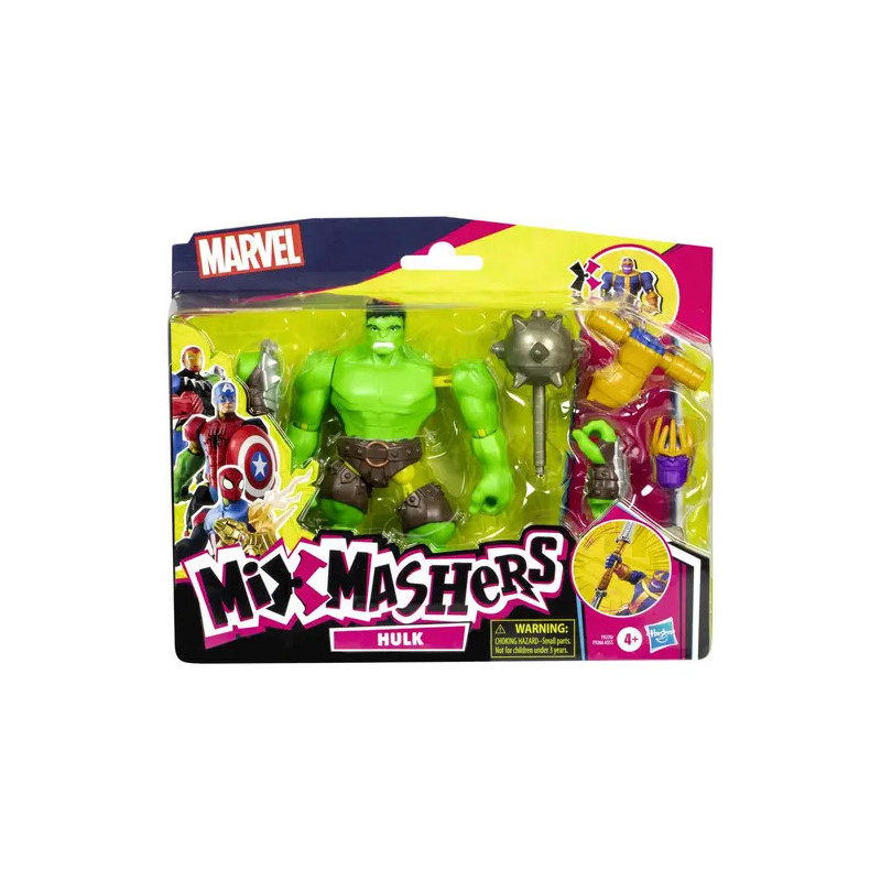 Marvel Mix Mashers Hulk Figurenset in Verpackung mit Zubehör wie Streitkolben und Dreizack.