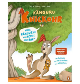Kinderbuchcover: Ein überraschter Känguru sitzt unter einem Baum. Titel: Känguru Knickohr.