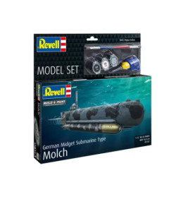Revell Model Set Deutsches Mini-U-Boot Typ Molch 1:72 inkl. Farben, Kleber & Pinsel