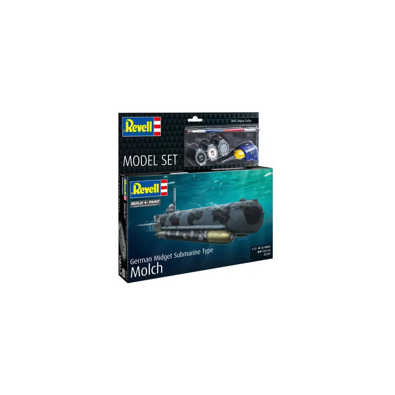 Revell Model Set Deutsches Mini-U-Boot Typ Molch 1:72 inkl. Farben, Kleber & Pinsel