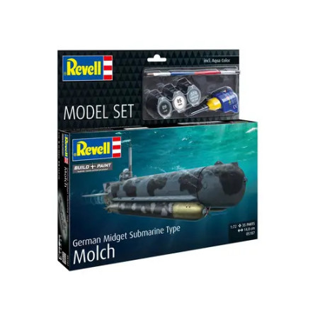 Revell Model Set Deutsches Mini-U-Boot Typ Molch 1:72 inkl. Farben, Kleber & Pinsel