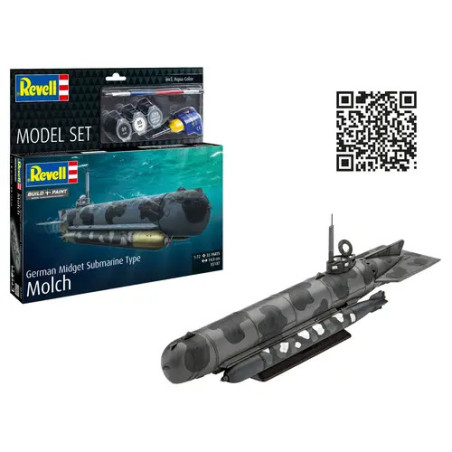Revell Model Set Deutsches Mini-U-Boot Typ Molch 1:72 inkl. Farben, Kleber & Pinsel