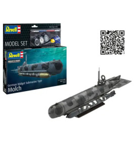 Revell Model Set Deutsches Mini-U-Boot Typ Molch 1:72 inkl. Farben, Kleber & Pinsel
