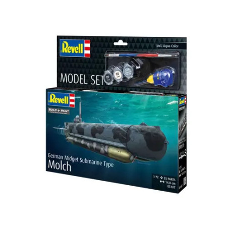 Revell Model Set Deutsches Mini-U-Boot Typ Molch 1:72 inkl. Farben, Kleber & Pinsel