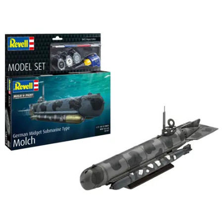 Revell Model Set Deutsches Mini-U-Boot Typ Molch 1:72 inkl. Farben, Kleber & Pinsel