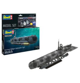 Revell Model Set Deutsches Mini-U-Boot Typ Molch 1:72 inkl. Farben, Kleber & Pinsel