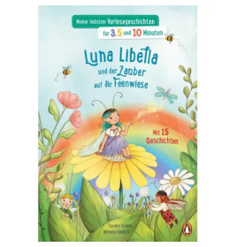 Buntes deutsches Kinderbuchcover: Eine Fee sitzt auf einer Blume, umgeben von Pflanzen und Insekten.
