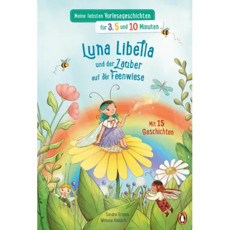 Buntes deutsches Kinderbuchcover: Eine Fee sitzt auf einer Blume, umgeben von Pflanzen und Insekten.