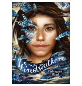 Cover von Windwalkers: Verborgene Flügel mit Gesicht eines Mädchens, blauen Federn und einem Wolfauge.