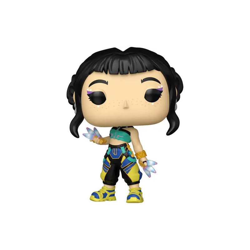 Funko Pop! Figur einer Frau mit schwarzen Haaren, buntem Outfit und Kristallen in beiden Händen.