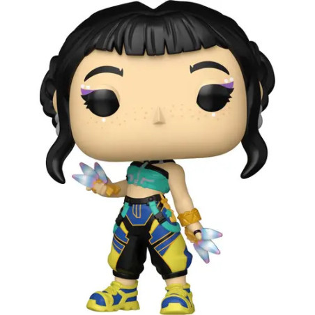 Funko Pop! Figur einer Frau mit schwarzen Haaren, buntem Outfit und Kristallen in beiden Händen.