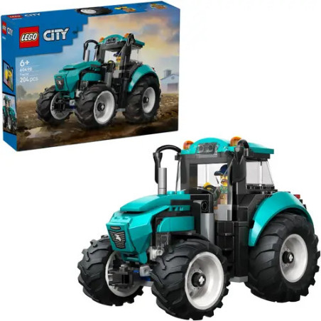 LEGO City Traktor-Set mit aufgebautem Modell vorne und Verpackung im Hintergrund.