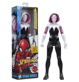 Spider-Gwen Actionfigur steht neben ihrer Verpackung aus der Marvel Titan Serie.