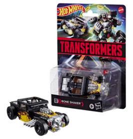 Hot Wheels Transformers Bone Shaker Auto in Verpackung mit Flammen- und Motordetails.