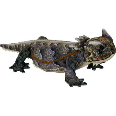 Modell eines gehörnter, dinosaurierähnlichen Reptils mit rauer Hautstruktur und markantem Nackenschild.