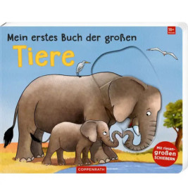 Illustration von erwachsenem und jungem Elefanten auf dem Kinderbuchcover Mein erstes Buch der großen Tiere.