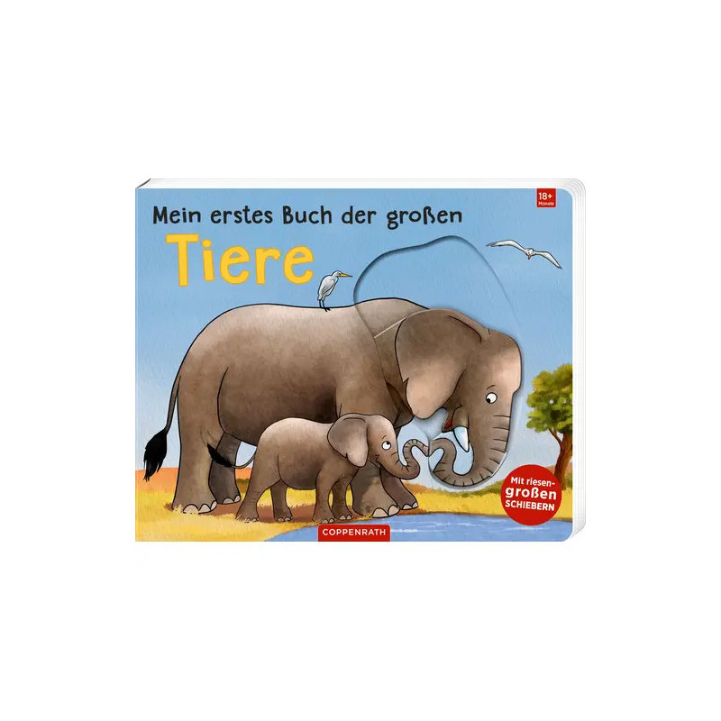 Illustration von erwachsenem und jungem Elefanten auf dem Kinderbuchcover Mein erstes Buch der großen Tiere.