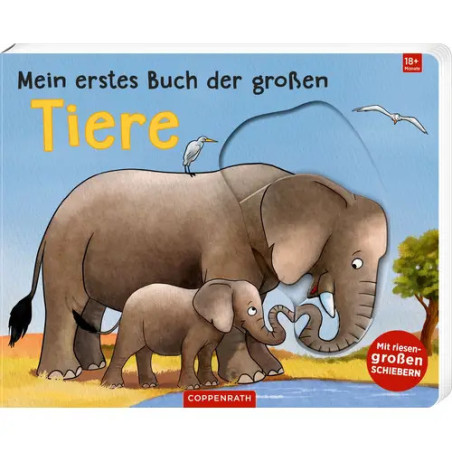Illustration von erwachsenem und jungem Elefanten auf dem Kinderbuchcover Mein erstes Buch der großen Tiere.