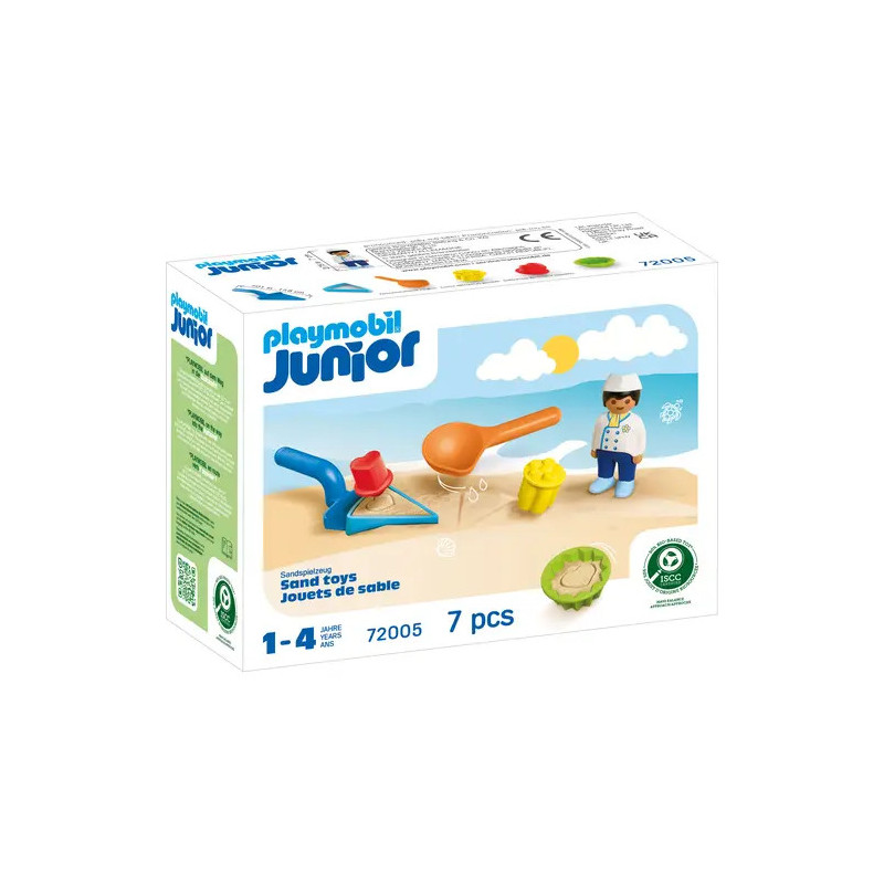 Playmobil Junior Sandspielzeug-Set mit Figur, Schaufel, Sieb und Sandformen für Kinder von 1 bis 4 Jahren.