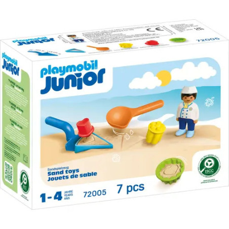Playmobil Junior Sandspielzeug-Set mit Figur, Schaufel, Sieb und Sandformen für Kinder von 1 bis 4 Jahren.