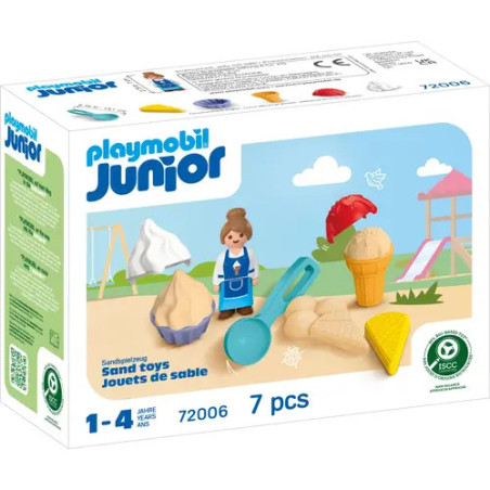Playmobil Junior Sandspielset, Box mit 7 Teilen: Figur, Eis und Sandspielzeug.