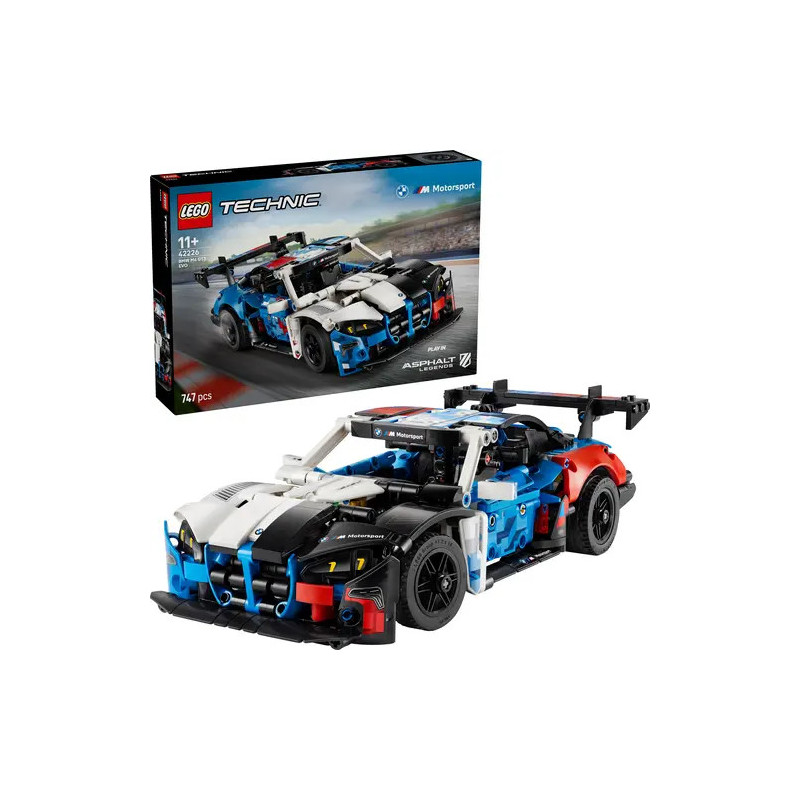 LEGO Technic Rennwagen mit Box im Hintergrund, 747 Teile, für Kinder ab 11 Jahren.