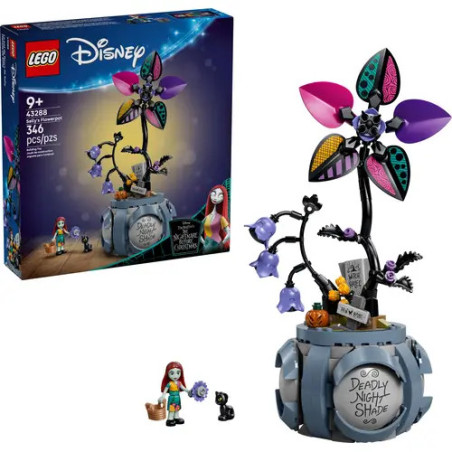LEGO Disney Set mit großer lila Blume, kleinen Figuren und Verpackung mit Aufschrift Deadly Night Shade.