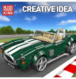 Grün-weißes LEGO-Sportauto auf einer Rennstrecke, darüber steht der Text CREATIVE IDEA.