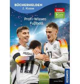 Drei junge Fußballspieler im Deutschlandtrikot feiern lachend und umarmend auf dem Spielfeld unter Konfetti.