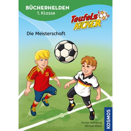 Zwei Jungen im Fußballtrikot kämpfen auf dem Spielfeld um den Ball Buchcover von Teufelskicker.