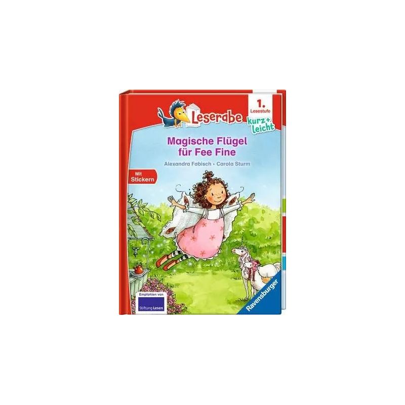 Cover eines deutschen Kinderbuchs mit einer fliegenden Fee, Titel: Magische Flügel für Fee Fine.