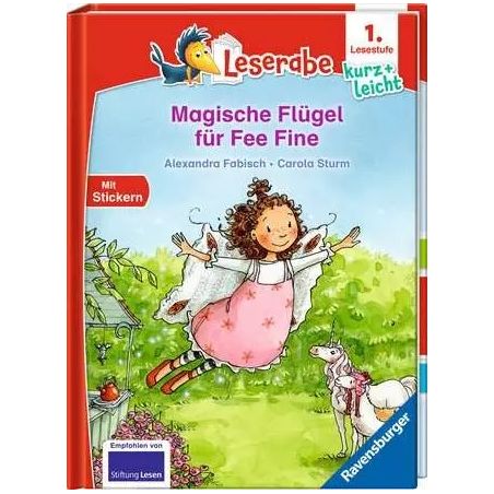 Cover eines deutschen Kinderbuchs mit einer fliegenden Fee, Titel: Magische Flügel für Fee Fine.