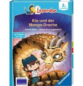 Cover von Kia und der Manga-Drache: Ein Mädchen steht neben einem freundlich wirkenden Drachen mit goldenen Schuppen.