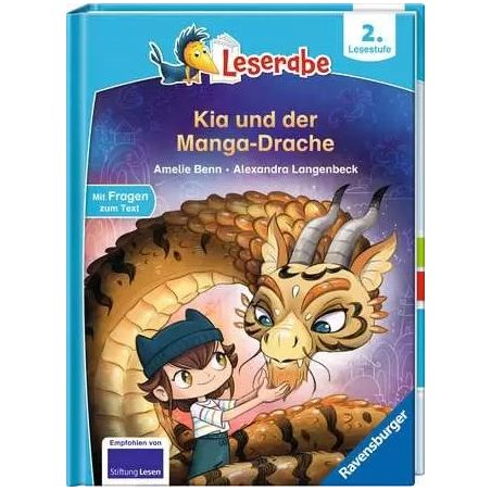 Cover von Kia und der Manga-Drache: Ein Mädchen steht neben einem freundlich wirkenden Drachen mit goldenen Schuppen.
