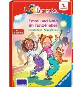 Kinder tanzen auf dem Cover des deutschen Buchs Emmi und Nala im Tanz-Fieber aus der Leserabe-Reihe.
