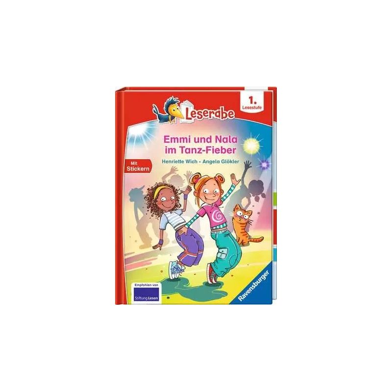 Kinder tanzen auf dem Cover des deutschen Buchs Emmi und Nala im Tanz-Fieber aus der Leserabe-Reihe.