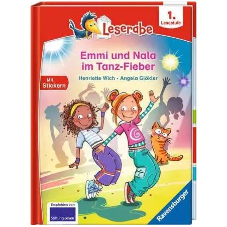 Kinder tanzen auf dem Cover des deutschen Buchs Emmi und Nala im Tanz-Fieber aus der Leserabe-Reihe.
