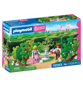 Playmobil Princess Garten-Spielset mit zwei Figuren, weißen Kaninchen und 109 Teilen, geeignet ab 4 Jahren.