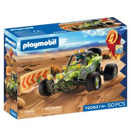 Playmobil Wüstenbuggy-Set, 50 Teile, ab 4 Jahren, auf der Verpackung beim Rennen im Sand dargestellt.