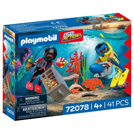 Playmobil City Action Taucher-Set mit 2 Tauchern, Schatztruhe und Unterwasserszene, ab 4 Jahren, 41 Teile.